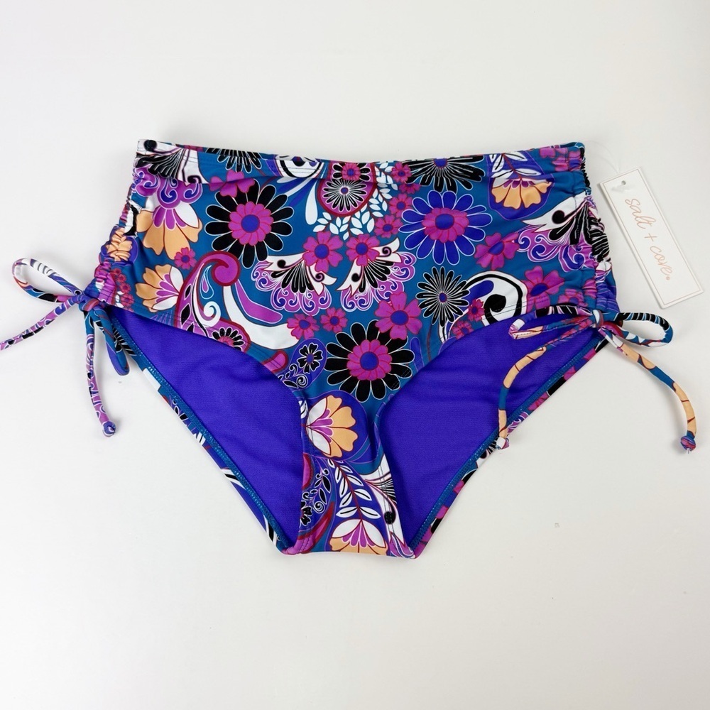 Salt + Cove Bikini Bottom Juniors Size XS Purple Floral Side Tie Swim NWT